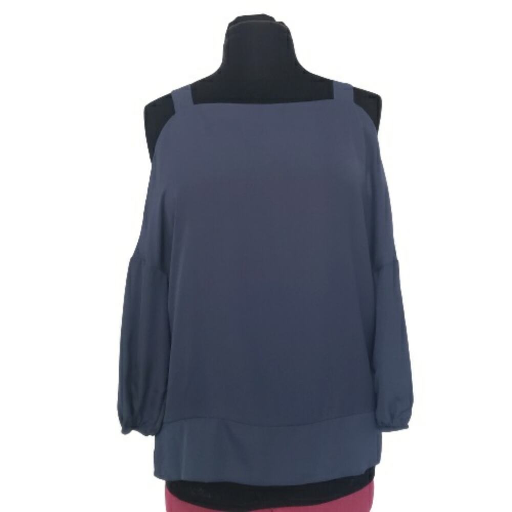 NEW Cold Shoulder‎ Navy Blue Half Sleeve Square Neck Top by Goldspark Small